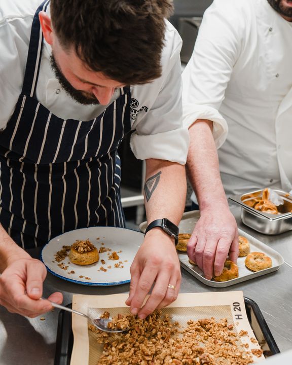 A chef recreating Tom Shepherd's No Ordinary Schoolboy dessert