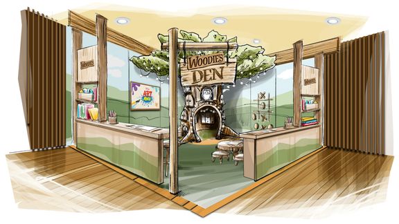 Artists impression of a Woodie's Den play area