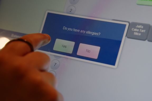 Message on computer screen asking do you have any allergies