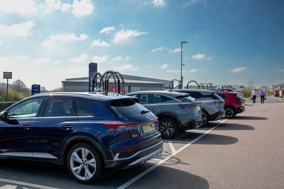 Electric cars parked at Paisley Pear charging hub