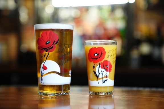 Pint and half-pint commemorative glasses
